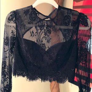 Sherri Hill elegant black lace rhinestone top